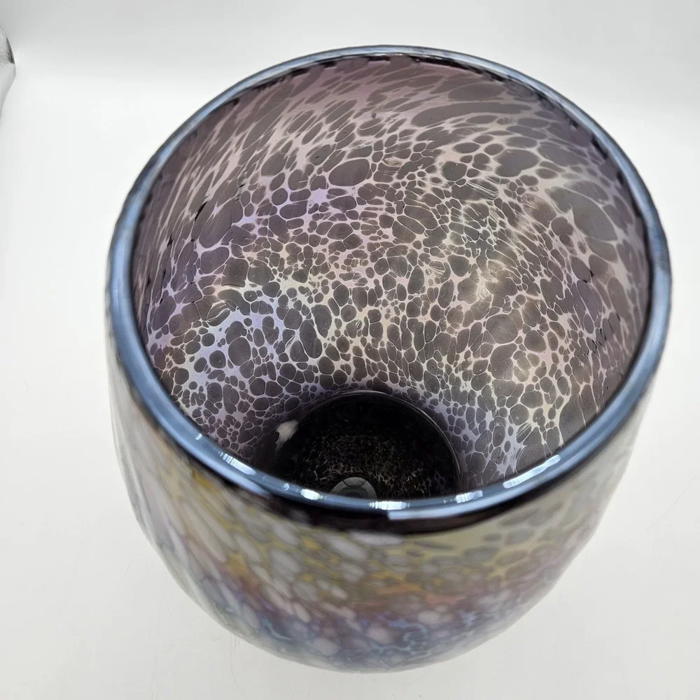 Purple Handblown Art Glass Vase Iridescent Confetti Splatter Large 9.5